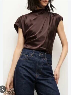 Veronica Beard Leilany Top with back tie in Chocolate Brown.